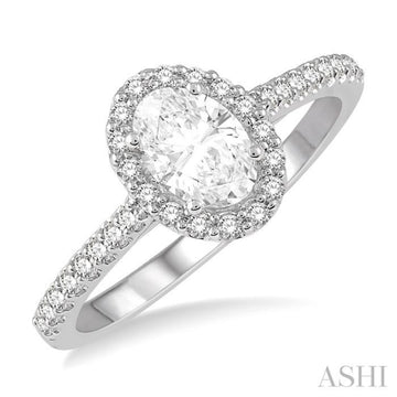 1/4 Ctw Oval Shape Semi-Mount Diamond Engagement Ring in 14K White Gold